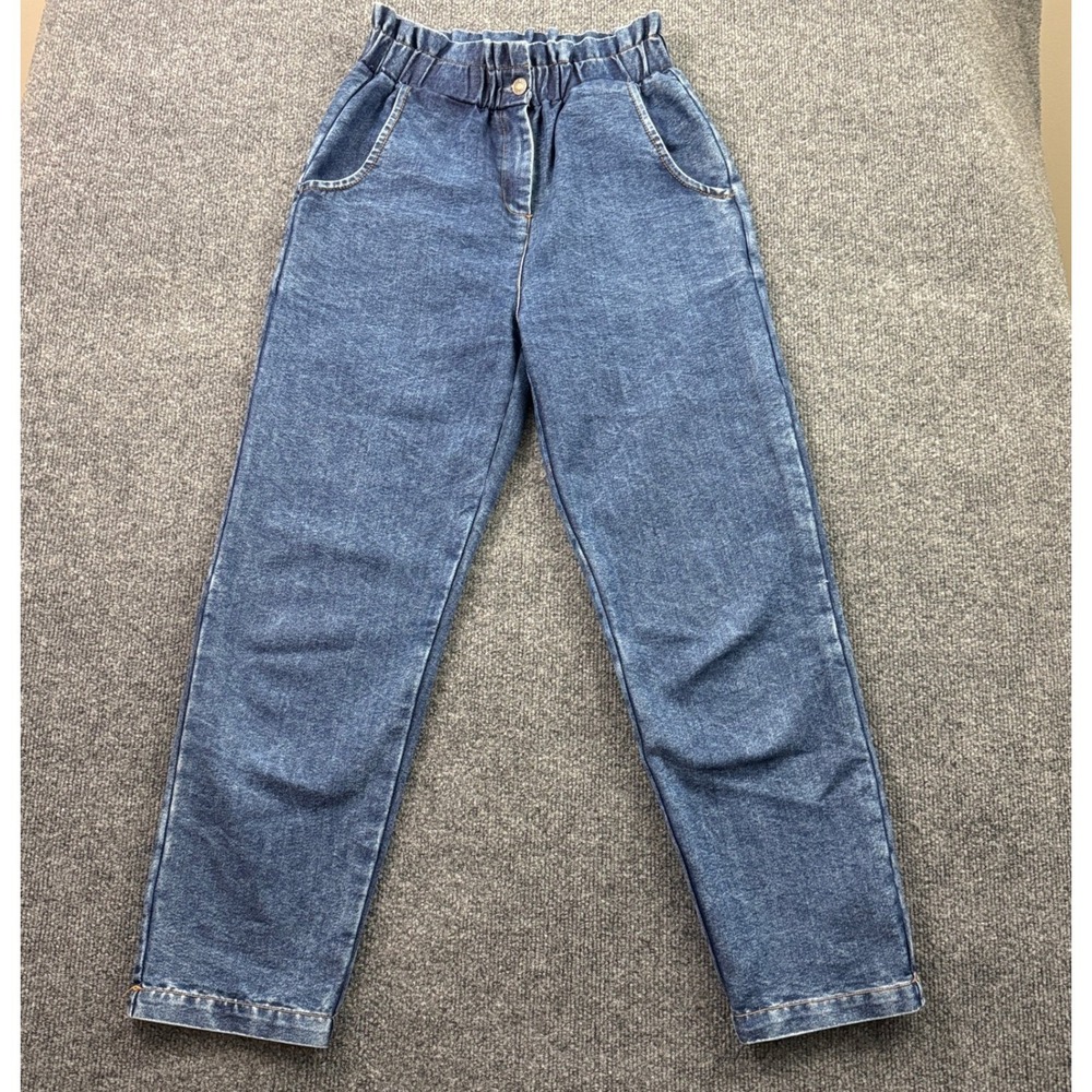 Sassafras Paperbag Waist Jeans Womens XS Blue Acid Wash High Rise Tapered Cotton